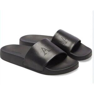 All Saints sz 5 sandals Black Leather Slides shoes Designer Luxury Minimalist